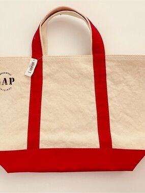 GAP Natural Canvas Tote with Red Accents